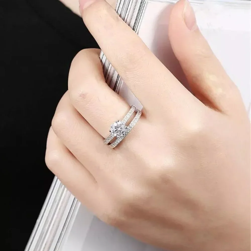 🔥925 Silver Plated 2 PCs CZ Lovely Wedding Couple Ring, GPMB1397